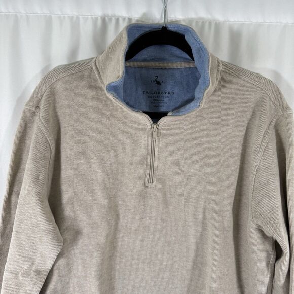 Tailorbyrd Sweater Men's Medium Ivory 1/4 Zip Long Sleeve Turtleneck 100% Cotton - Picture 2 of 11